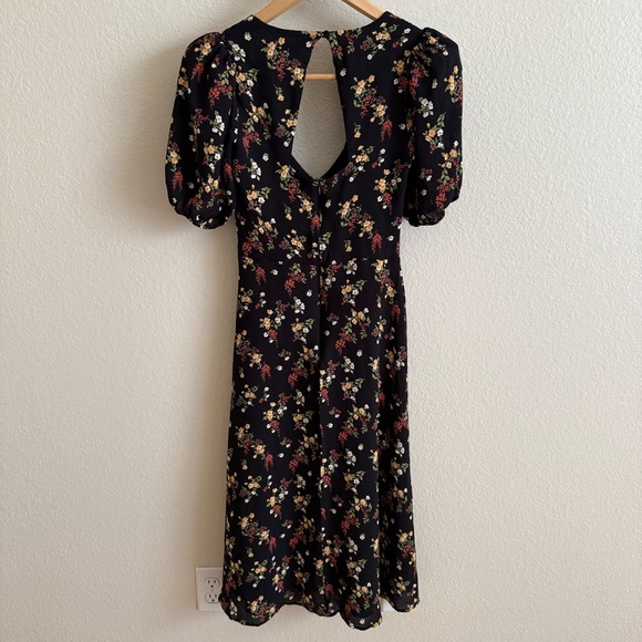 Reformation Black Floral Midi Dress Size 8 - Picture 8 of 10